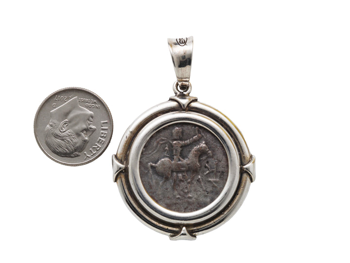 Indo-Scythian Tetradrachm Coin, Sterling Silver Pendant, 8151