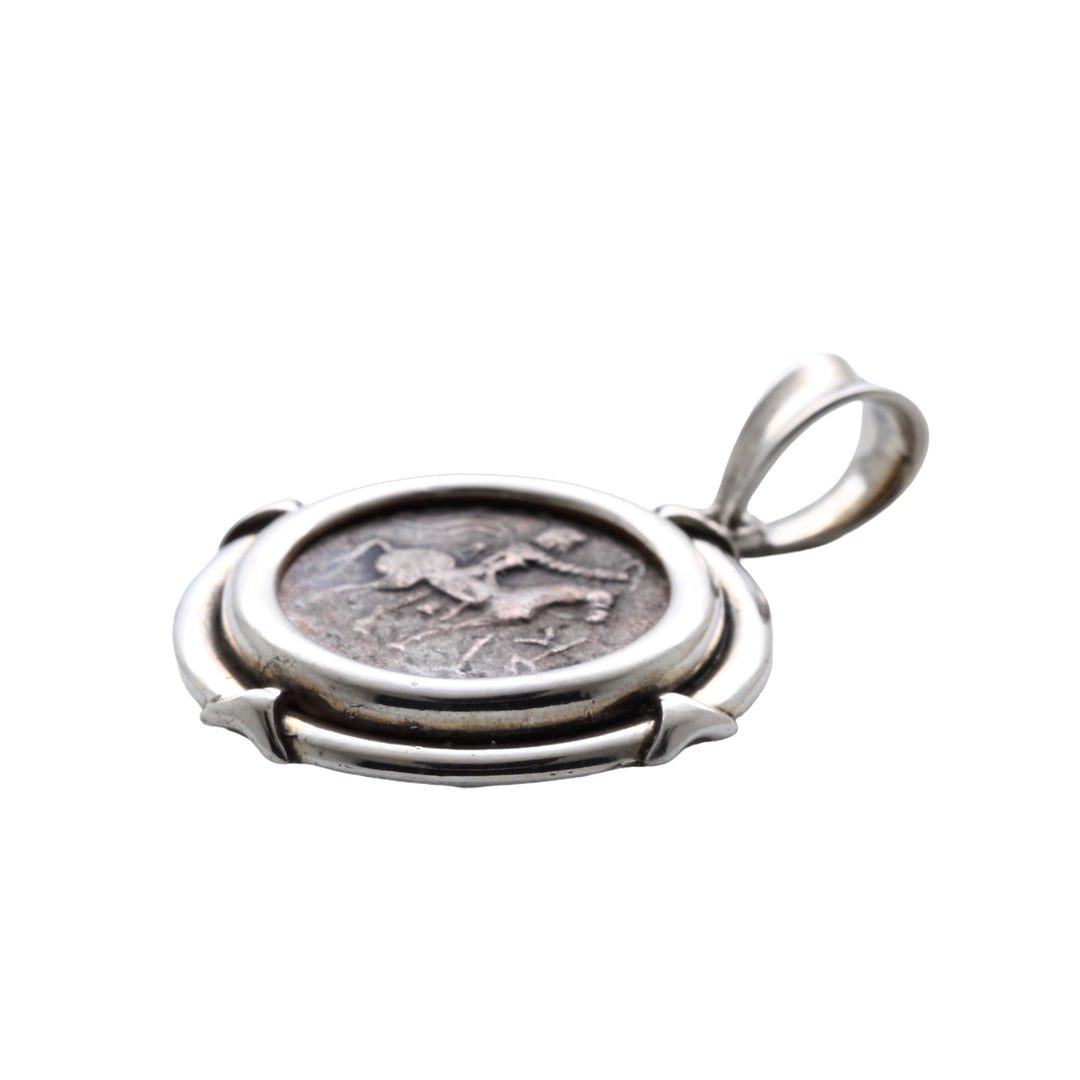 Indo-Scythian Tetradrachm Coin, Sterling Silver Pendant, 8151