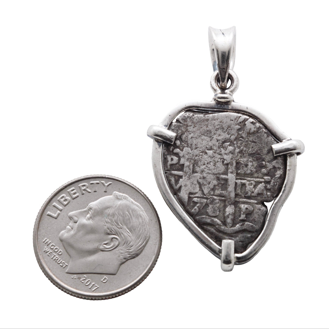 1 Real Spanish Shipwreck, 16-17 Century, Sterling Silver Pendant, 8156