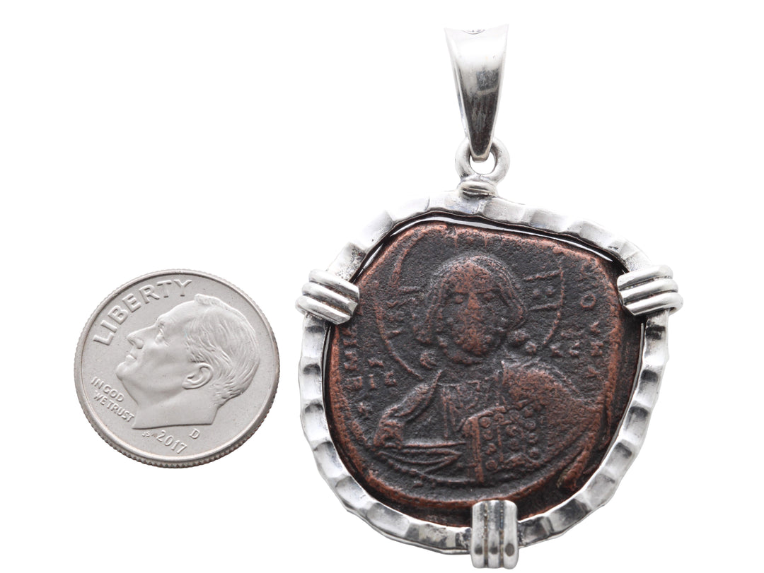 Anonymous Folles Byzantine Coin, Sterling Silver Pendant, 8158