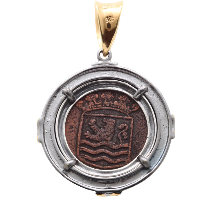 Sterling Silver/Gold Plated Pendant, Dutch VOC Coin, "First New York Penny", 8159