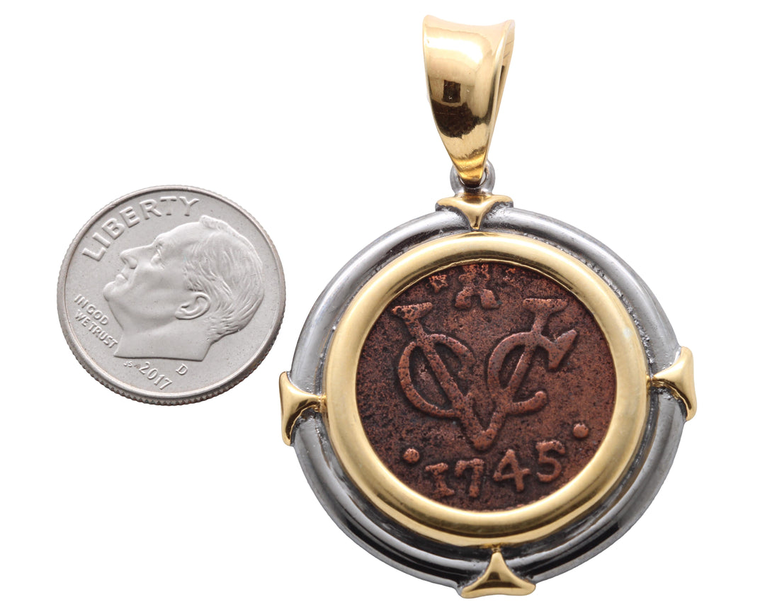 Sterling Silver/Gold Plated Pendant, Dutch VOC Coin, "First New York Penny", 8159