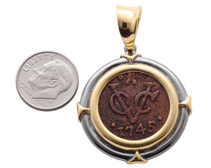 Sterling Silver/Gold Plated Pendant, Dutch VOC Coin, "First New York Penny", 8159