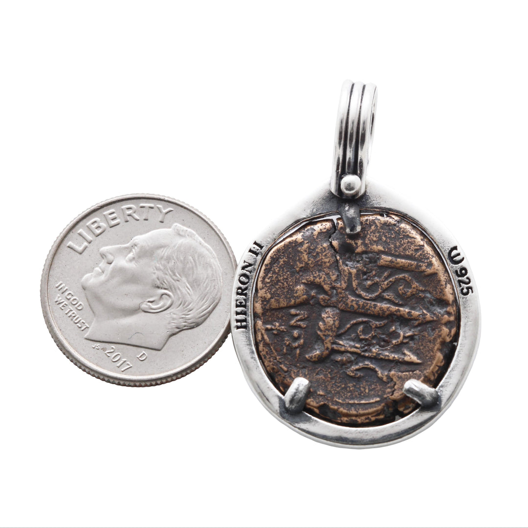 Trident/Poseidon, Silver Pendant, Hieron II Bronze Coin, 8160