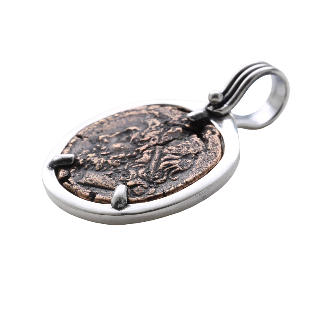 Trident/Poseidon, Silver Pendant, Hieron II Bronze Coin, 8160