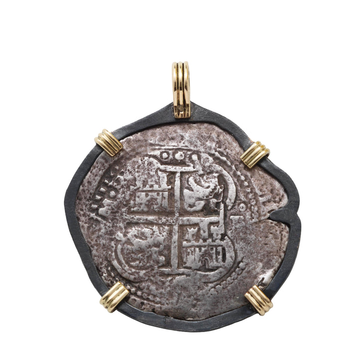 Spanish Shipwreck, Felipe IV, 8 Reales, 18K Gold Prongs & Sterling Silver Pendant, 8161