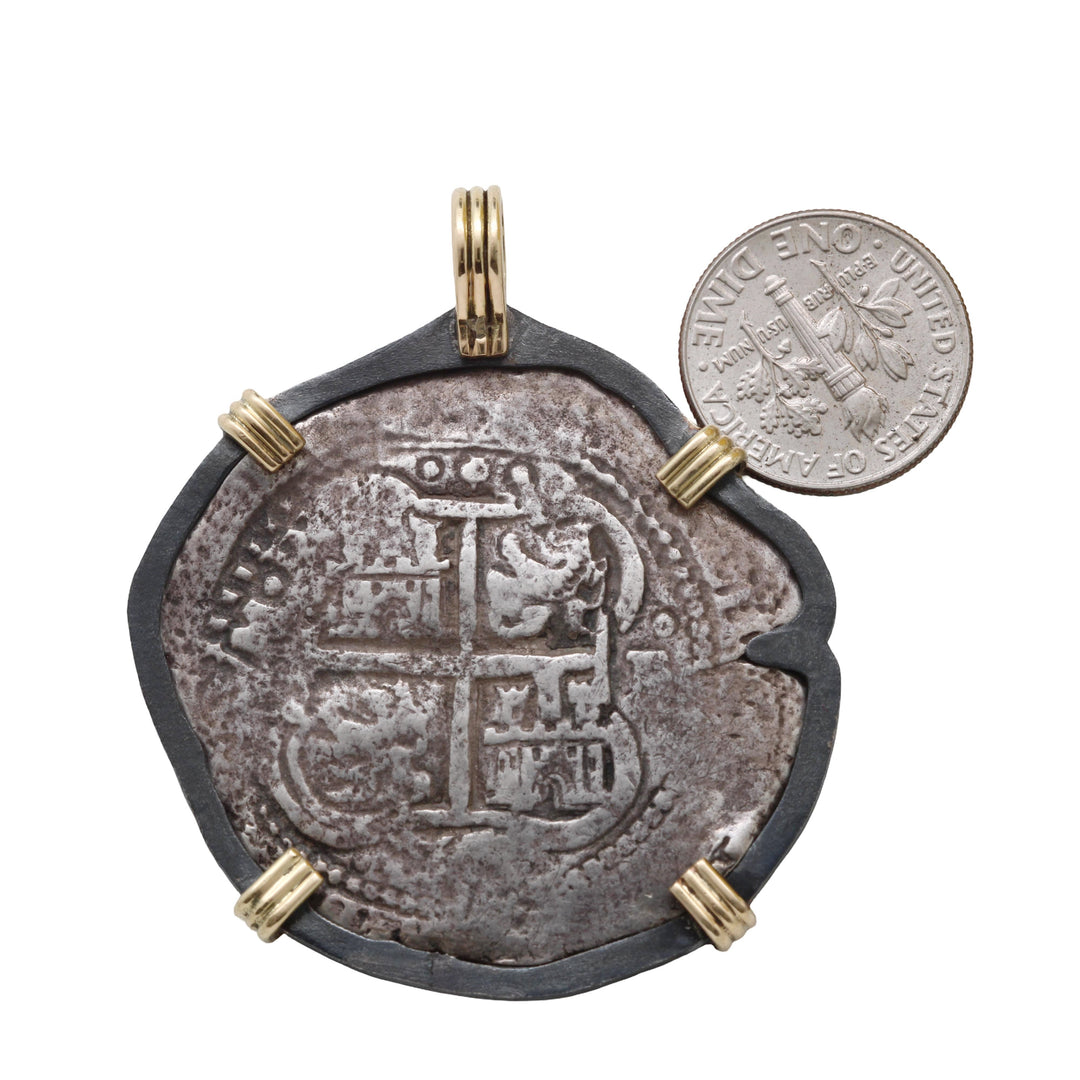 Spanish Shipwreck, Felipe IV, 8 Reales, 18K Gold Prongs & Sterling Silver Pendant, 8161