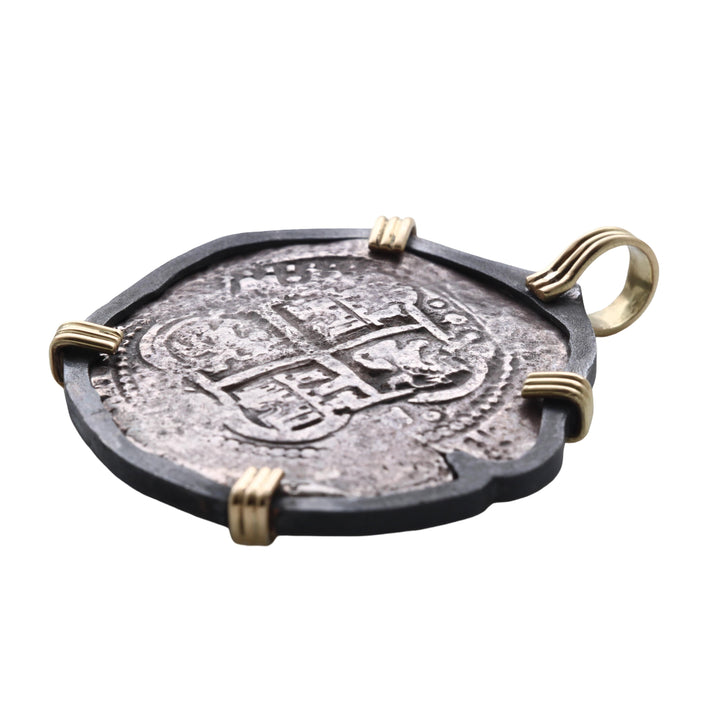 Spanish Shipwreck, Felipe IV, 8 Reales, 18K Gold Prongs & Sterling Silver Pendant, 8161