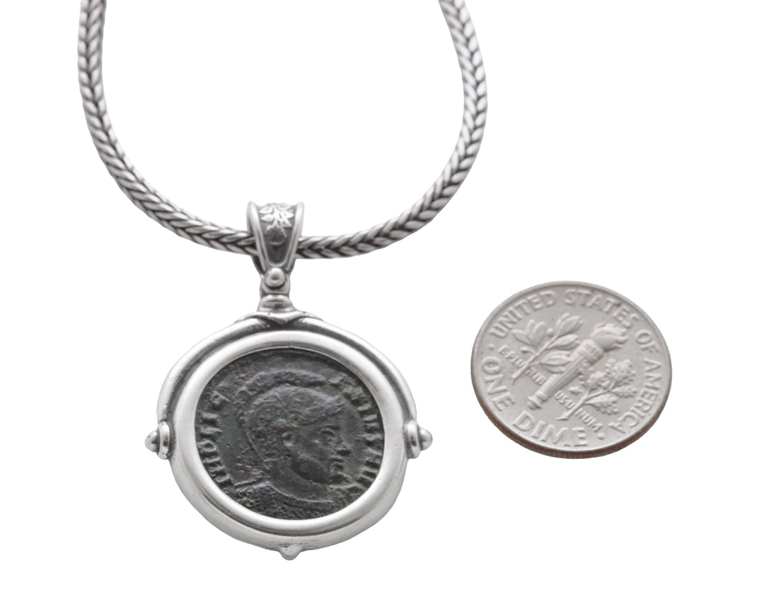 Sterling Silver Pendant with Chain, Constantine I, Roman Coin, 8168
