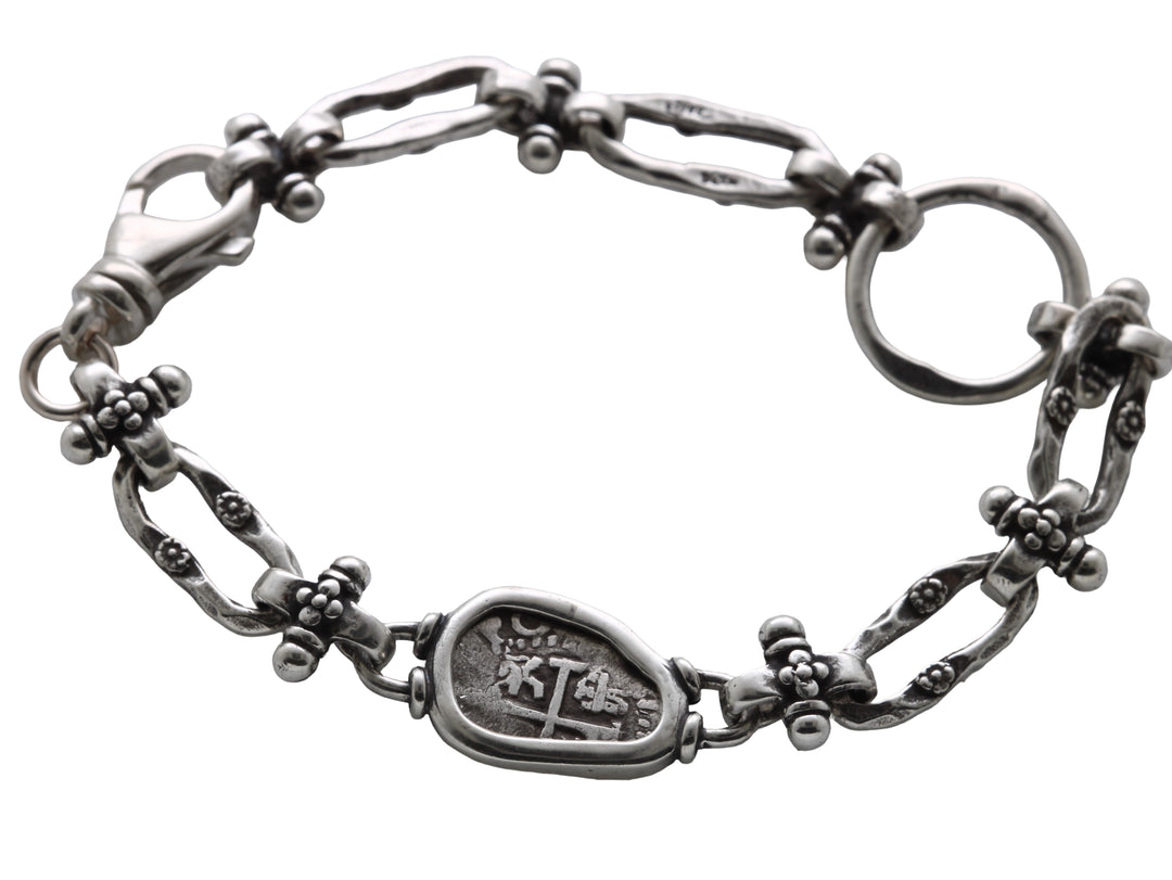 Spanish 1/2 Real, Sterling Silver Link Bracelet, Ancient Coin, 8171