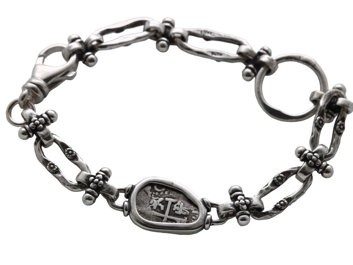Spanish 1/2 Real, Sterling Silver Link Bracelet, Ancient Coin, 8171