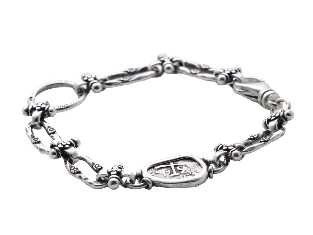 Spanish 1/2 Real, Sterling Silver Link Bracelet, Ancient Coin, 8171