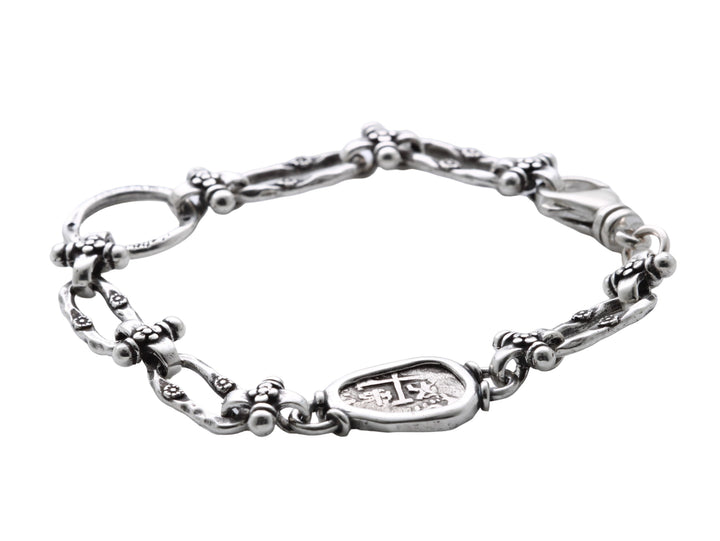 Spanish 1/2 Real, Sterling Silver Link Bracelet, Ancient Coin, 8171
