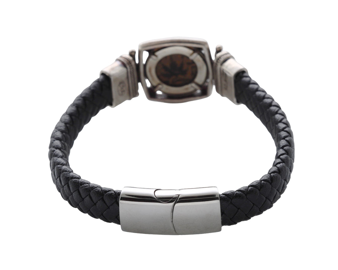 Sterling Silver/Braided Leather Bracelet, Jewish First Revolt Prutah Coin 8173