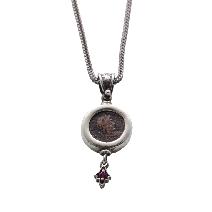 Silver Pendant, with Chain, Roman Bronze Coin, 8176