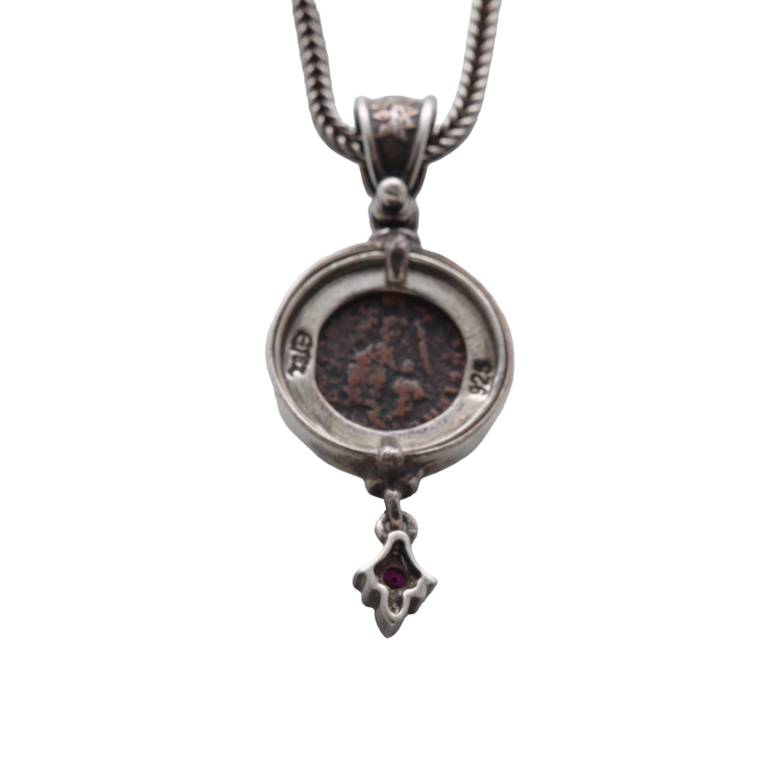 Silver Pendant, with Chain, Roman Bronze Coin, 8176