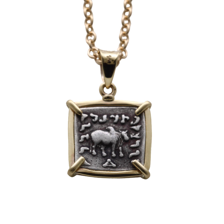 14K Gold Pendant, Elephant/Zebu, Apollodotus I, Baktria Drachma Coin, 8177