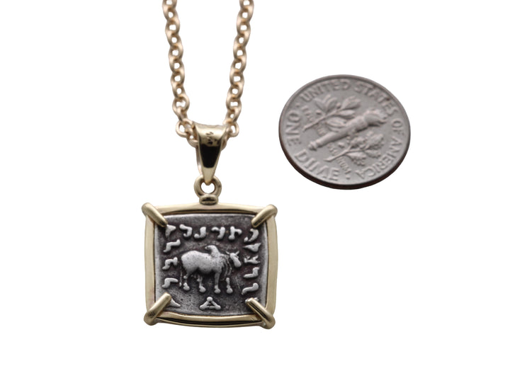 14K Gold Pendant, Elephant/Zebu, Apollodotus I, Baktria Drachma Coin, 8177