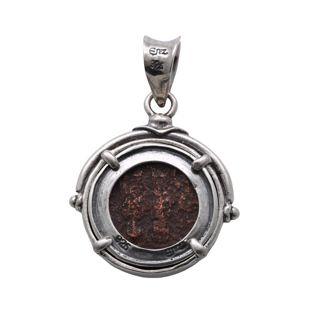 Sterling Silver Pendant, Byzantine K, 20 Nummia Ancient Bronze Coin, 8183