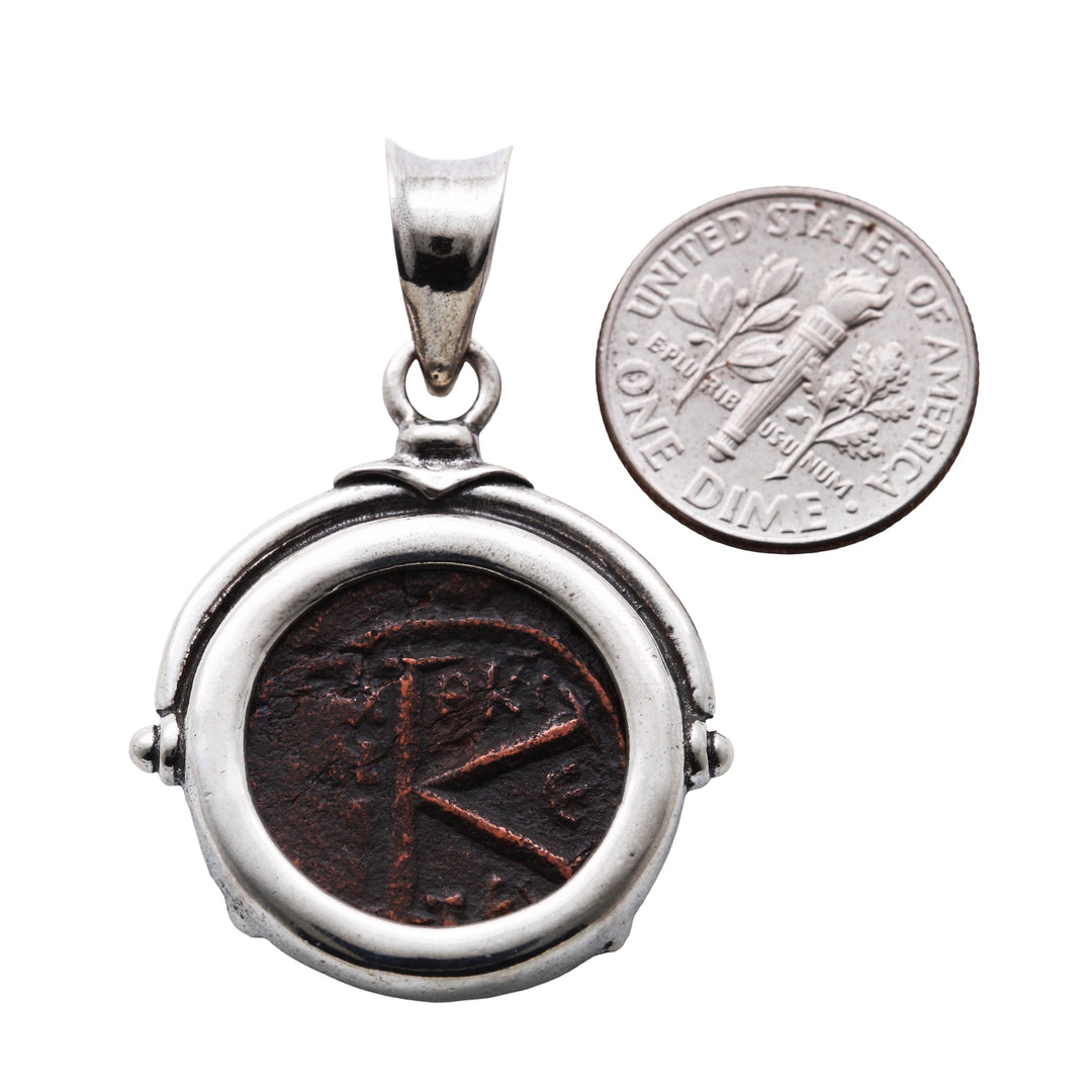 Sterling Silver Pendant, Byzantine K, 20 Nummia Ancient Bronze Coin, 8183
