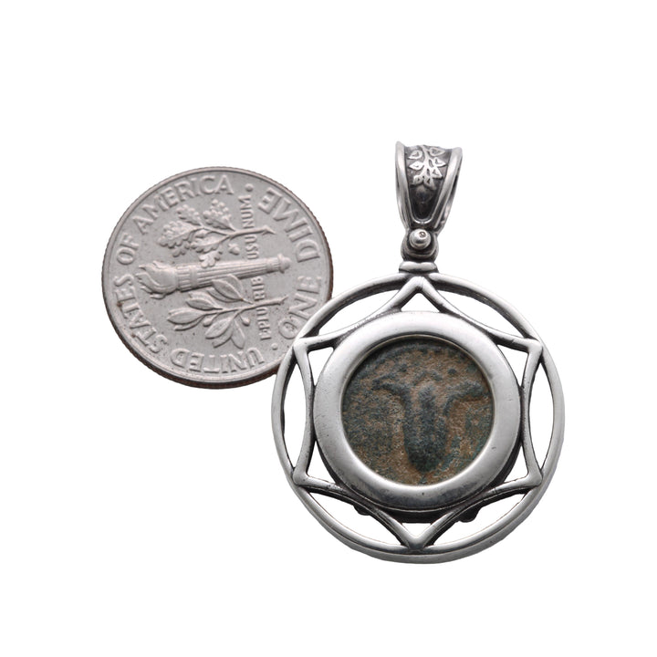 Sterling Silver Pendant, Lily of Jerusalem, Anchor Prutah, 8187