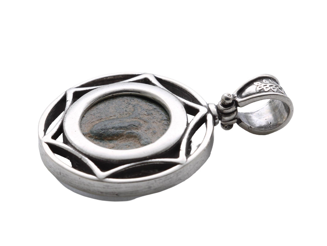 Sterling Silver Pendant, Lily of Jerusalem, Anchor Prutah, 8187