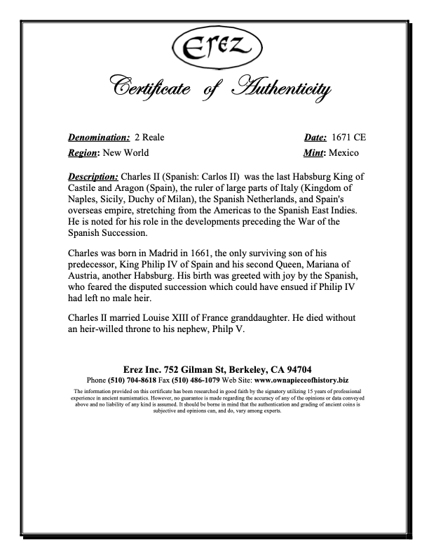 Spanish Half Real, Carlos II, Sterling Silver Ring, 8030