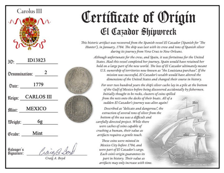 El Cazador, 14K Gold Pendant, Spanish Shipwreck Coin, ID13823