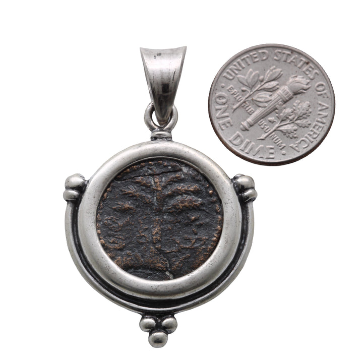 Sterling Silver Pendant, Ancient Judea Coin, Shimon Bar Kokhba, Tree of Life ID13873