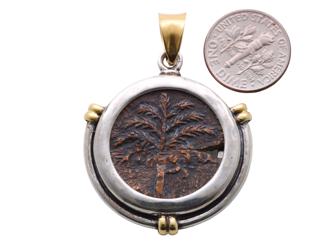Sterling Silver Pendant, Ancient Judea Coin, Shimon Bar Kokhba, Tree of Life, ID13884
