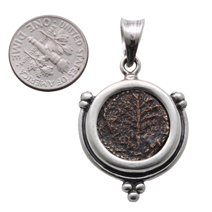 Sterling Silver Pendant, Ancient Judea Coin, Shimon Bar Kokhba, Tree of Life ID13891