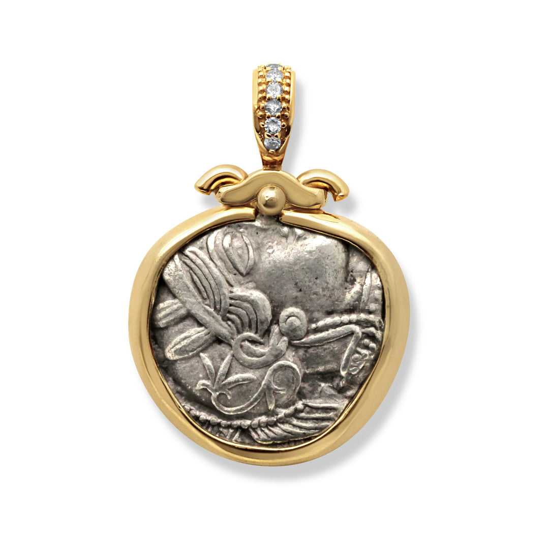 Colgante de plata de ley, Atenea, Ática, Búho, Moneda antigua de tetradracma, ID13993