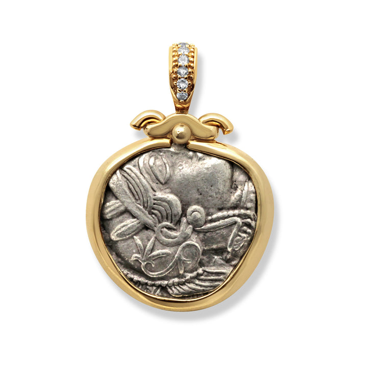 Colgante de plata de ley, Atenea, Ática, Búho, Moneda antigua de tetradracma, ID13993