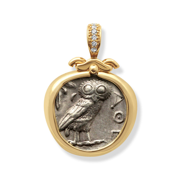Colgante de plata de ley, Atenea, Ática, Búho, Moneda antigua de tetradracma, ID13993