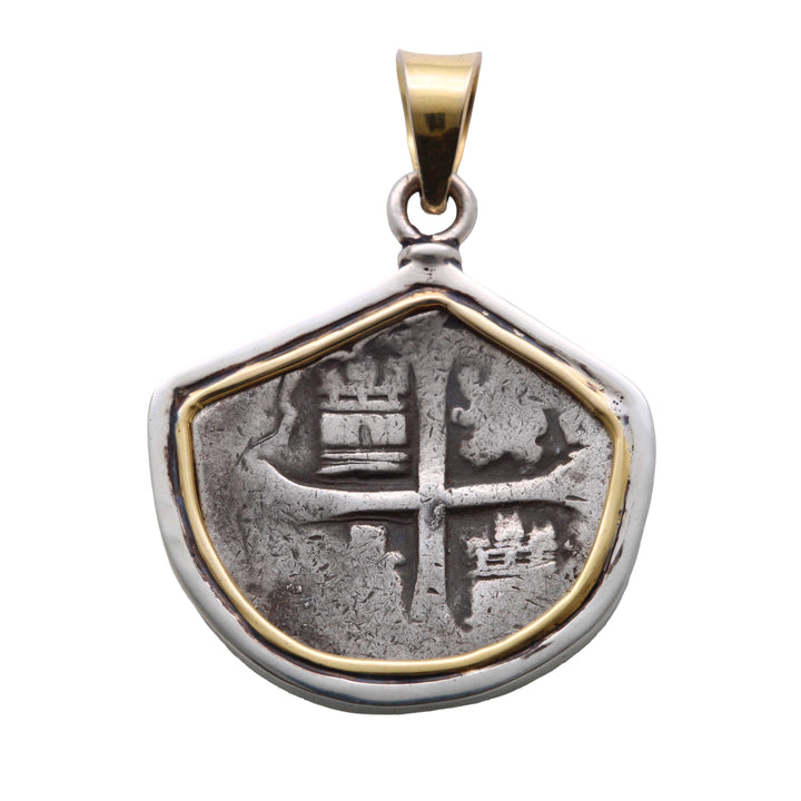 18K Gold and Sterling Silver Pendant, Felipe III, Spanish 4 Reales, ID15034
