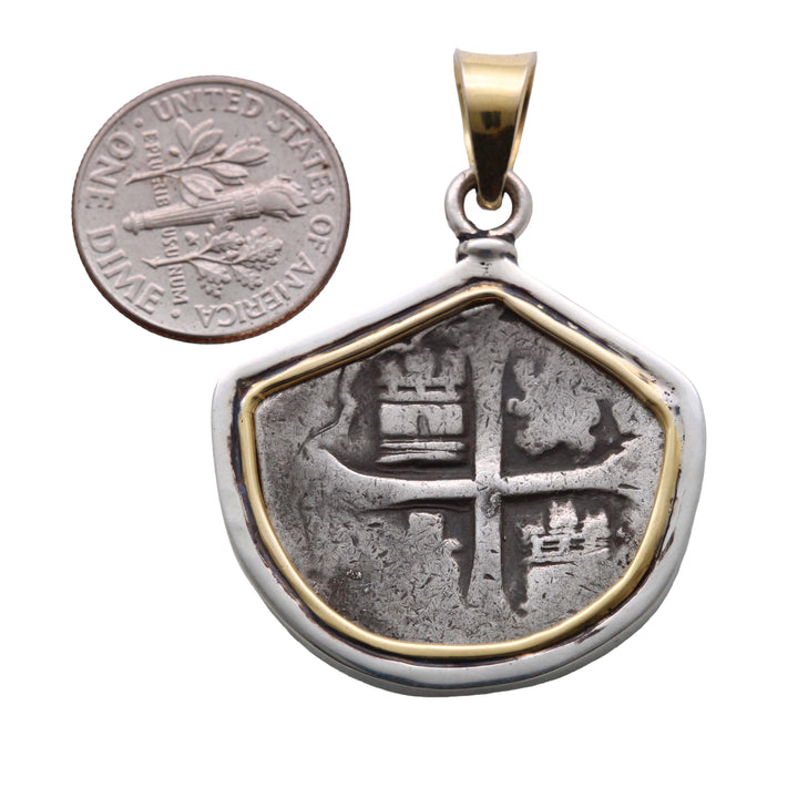 18K Gold and Sterling Silver Pendant, Felipe III, Spanish 4 Reales, ID15034