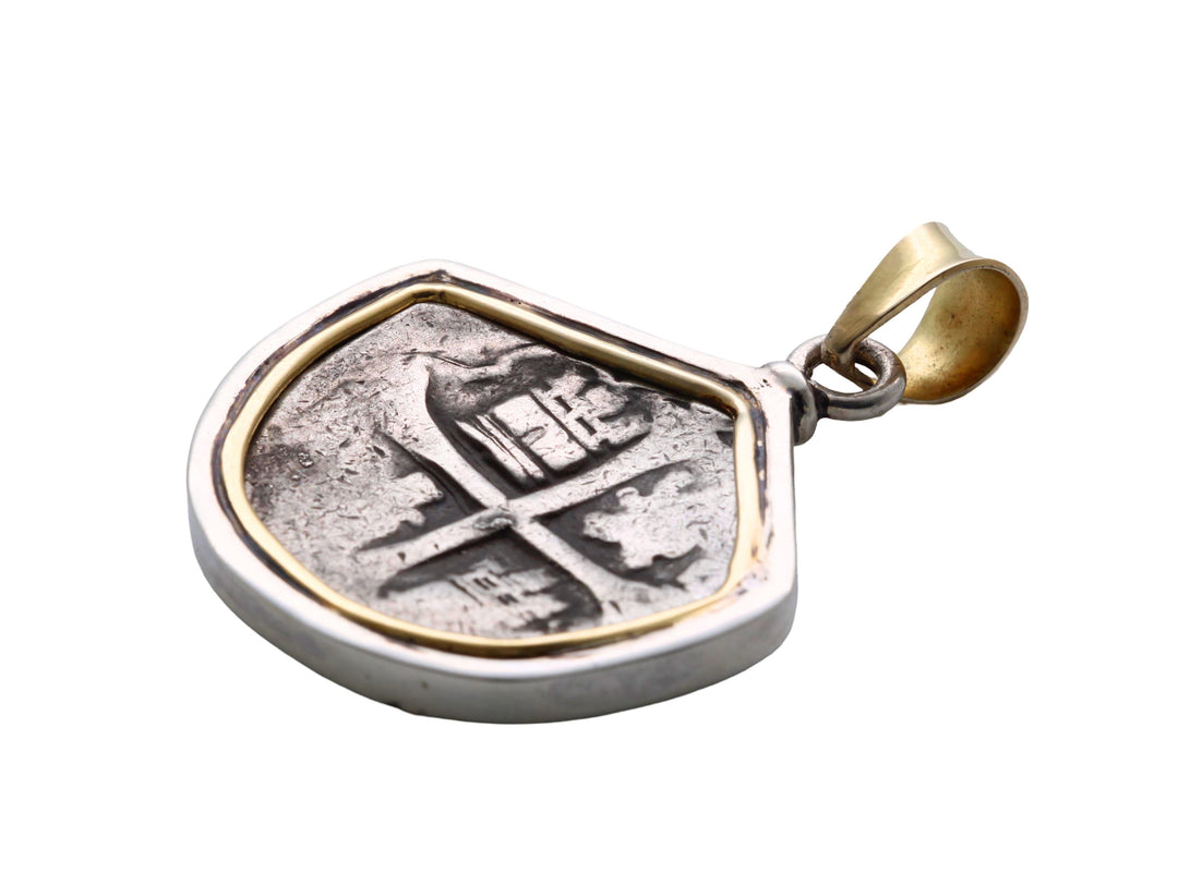 18K Gold and Sterling Silver Pendant, Felipe III, Spanish 4 Reales, ID15034