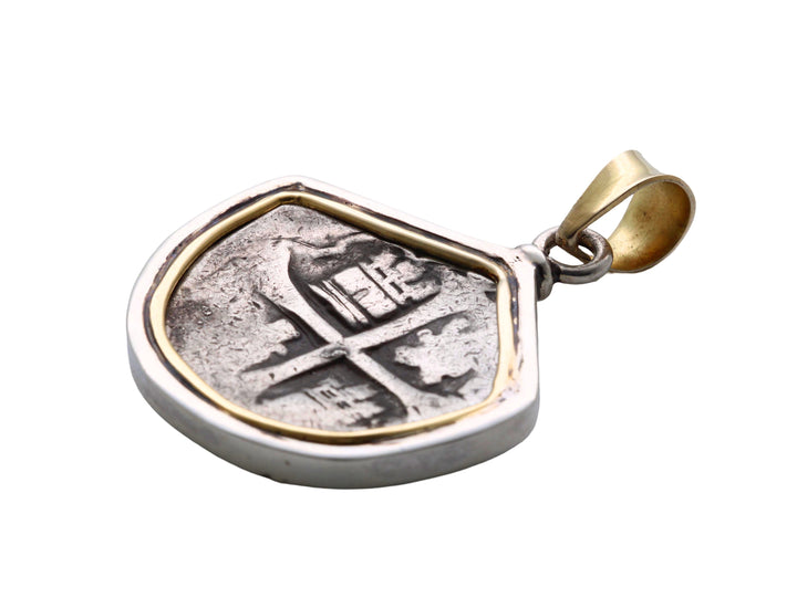 18K Gold and Sterling Silver Pendant, Felipe III, Spanish 4 Reales, ID15034