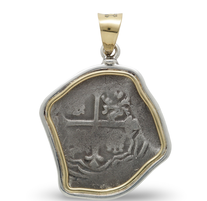 Spanish 8 Reale, 18K Gold and Sterling Silver Pendant, Filipe III, ID15055