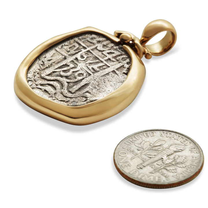 4 Reales Spanish Cob Coin, 18K Gold Pendant, ID15216