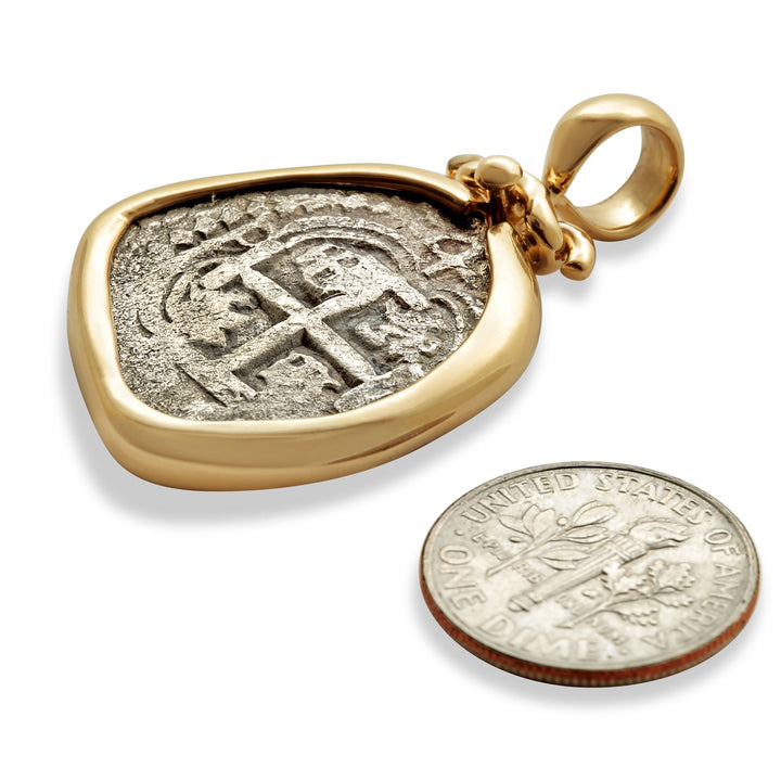 4 Reales Spanish Cob Coin, 18K Gold Pendant, ID15223