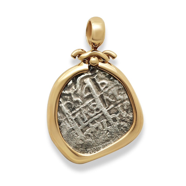 4 Reales Spanish Cob Coin, 18K Gold Pendant, ID15223