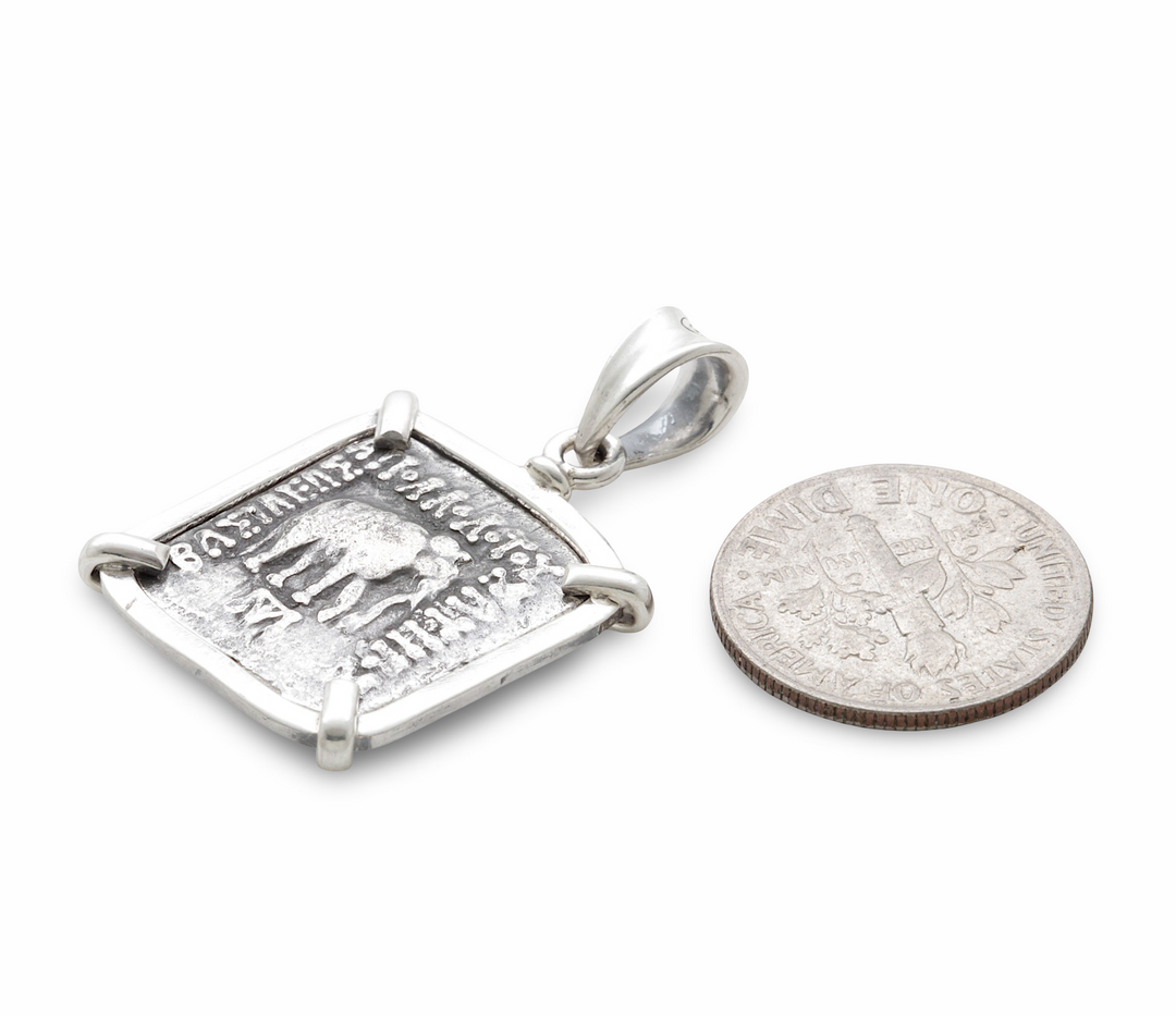 Elephant/Zebu, Sterling Silver Pendant, Apollodotus I, Baktria Drachma Coin, ID15431