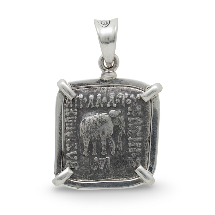 Elephant/Zebu, Sterling Silver Pendant, Apollodotus I, Baktria Drachma Coin, ID15431