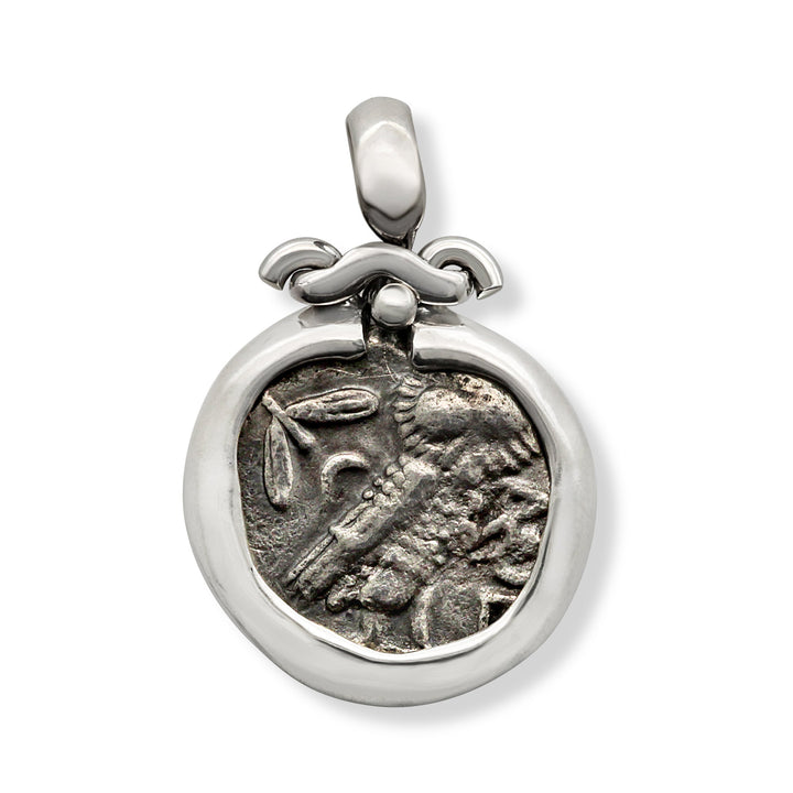 Colgante de plata de ley, Atenea, Ática, Búho, Moneda antigua de tetradracma, ID13993