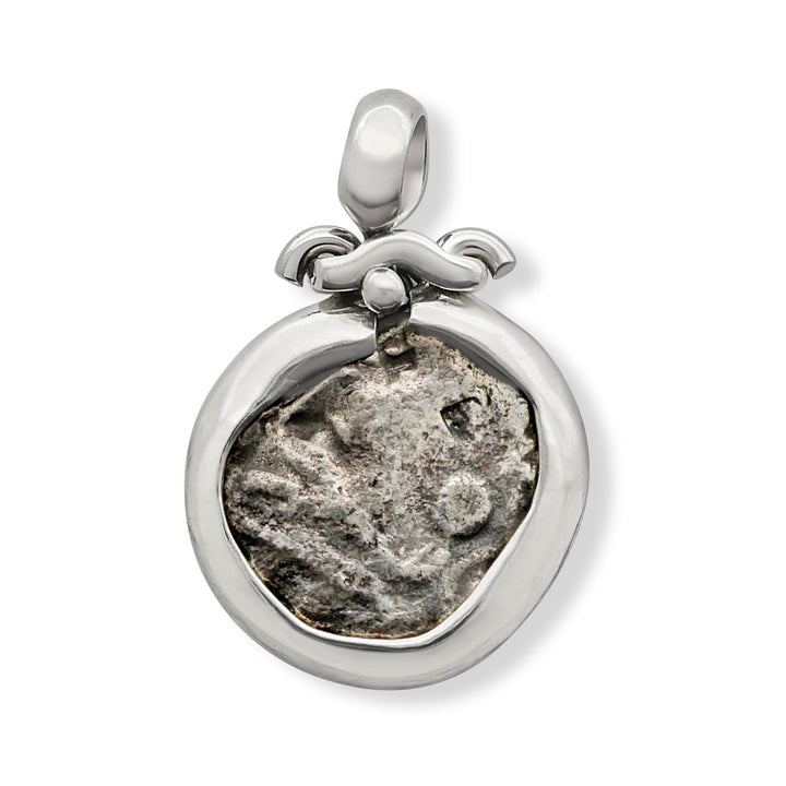 Colgante de plata de ley, Atenea, Ática, Búho, Moneda antigua de tetradracma, ID13993