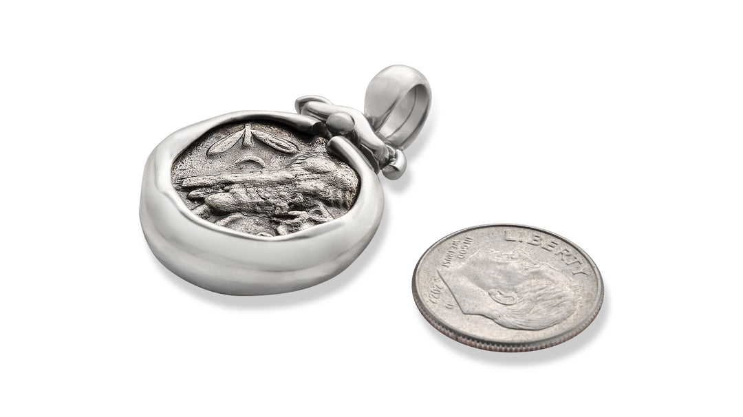 Colgante de plata de ley, Atenea, Ática, Búho, Moneda antigua de tetradracma, ID13993