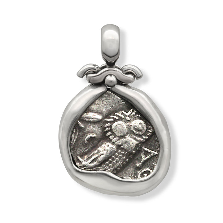 Colgante de plata de ley, Atenea, Ática, Búho, Moneda antigua de tetradracma, ID13993