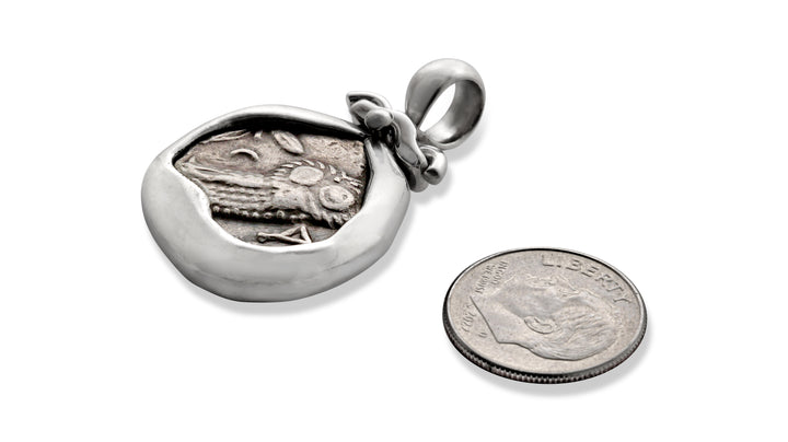 Colgante de plata de ley, Atenea, Ática, Búho, Moneda antigua de tetradracma, ID13993