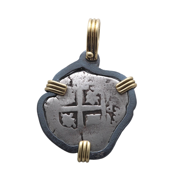 Spanish 1 Real, Felipe V, 18K Gold and Sterling Silver Pendant, ID16017